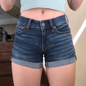 AE dark washed denim shorts